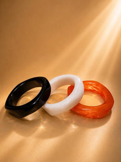 Resin Marble Bangles Black White Orange Set of 3