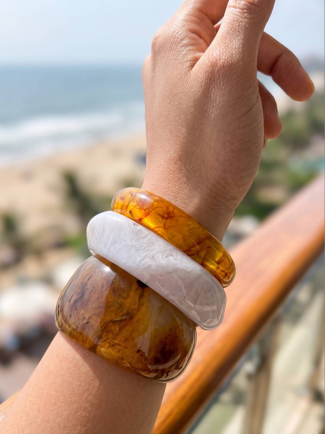 Amber Resin Bangles for Women Set of 3