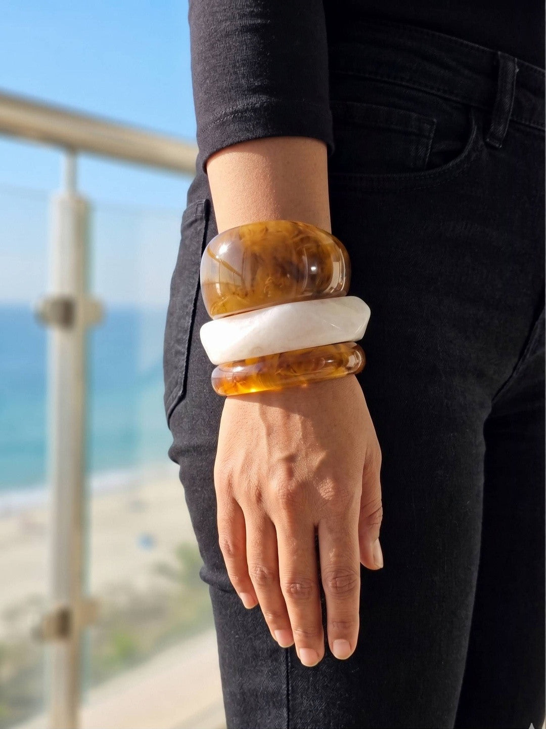 Amber Resin Bangles for Women Set of 3