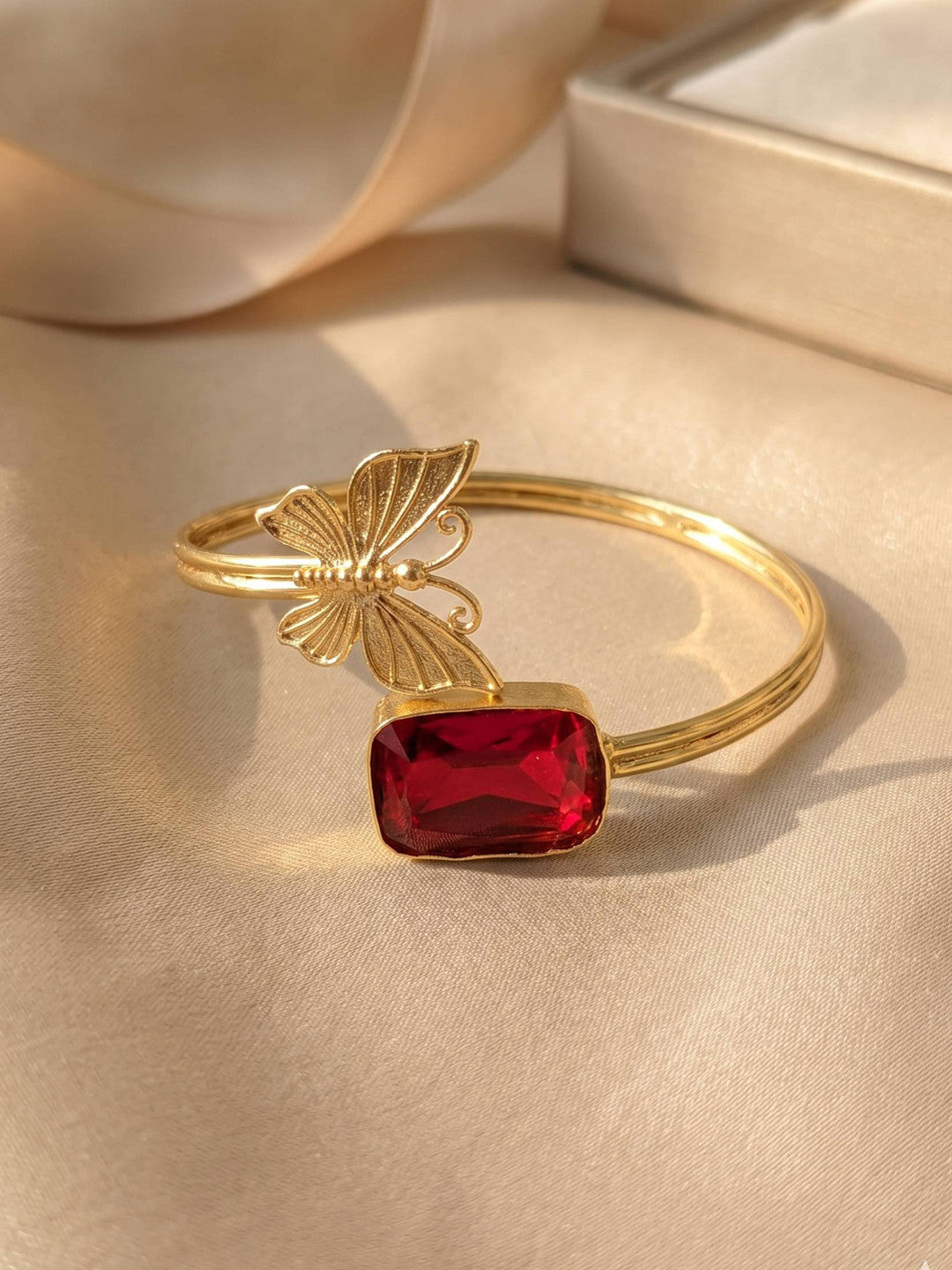 Gold-Plated Brass Butterfly Cuff Bangle for Women