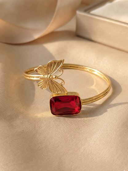 Gold-Plated Brass Butterfly Cuff Bangle for Women