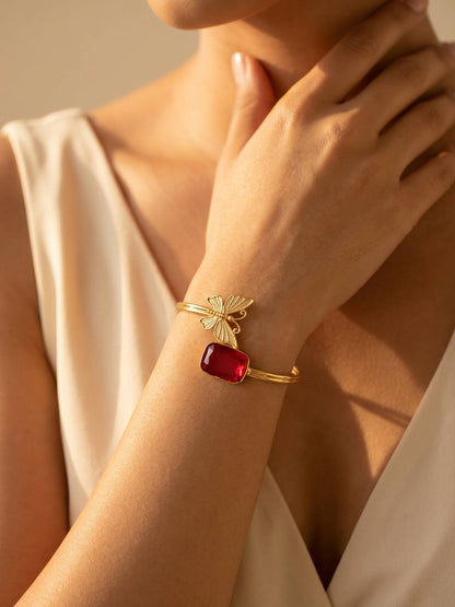 Gold-Plated Brass Butterfly Cuff Bangle for Women