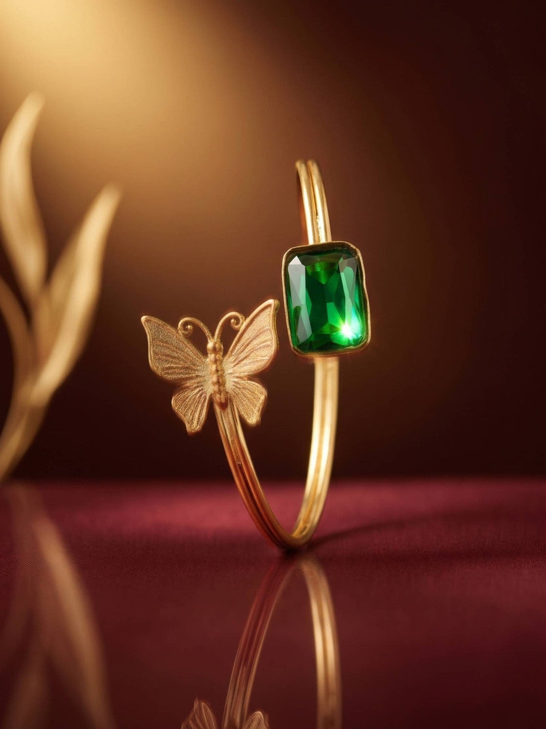 Gold-Plated Brass Butterfly Emerald Cuff for Women