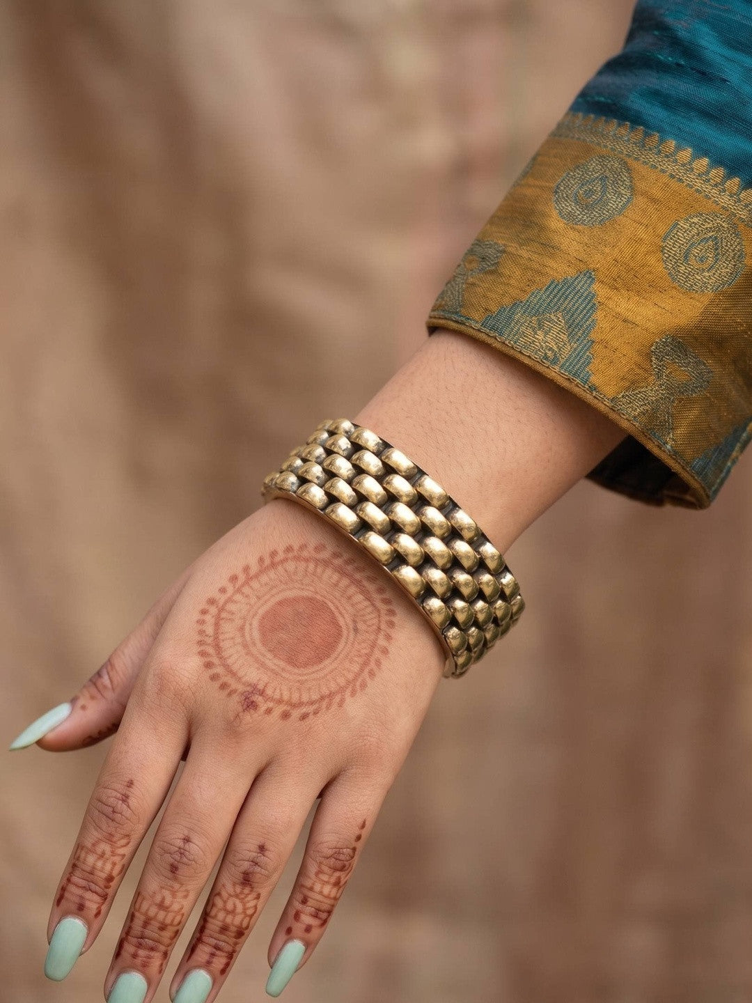 Gold-Plated Brass Watch-Link Cuff Bangle for Women