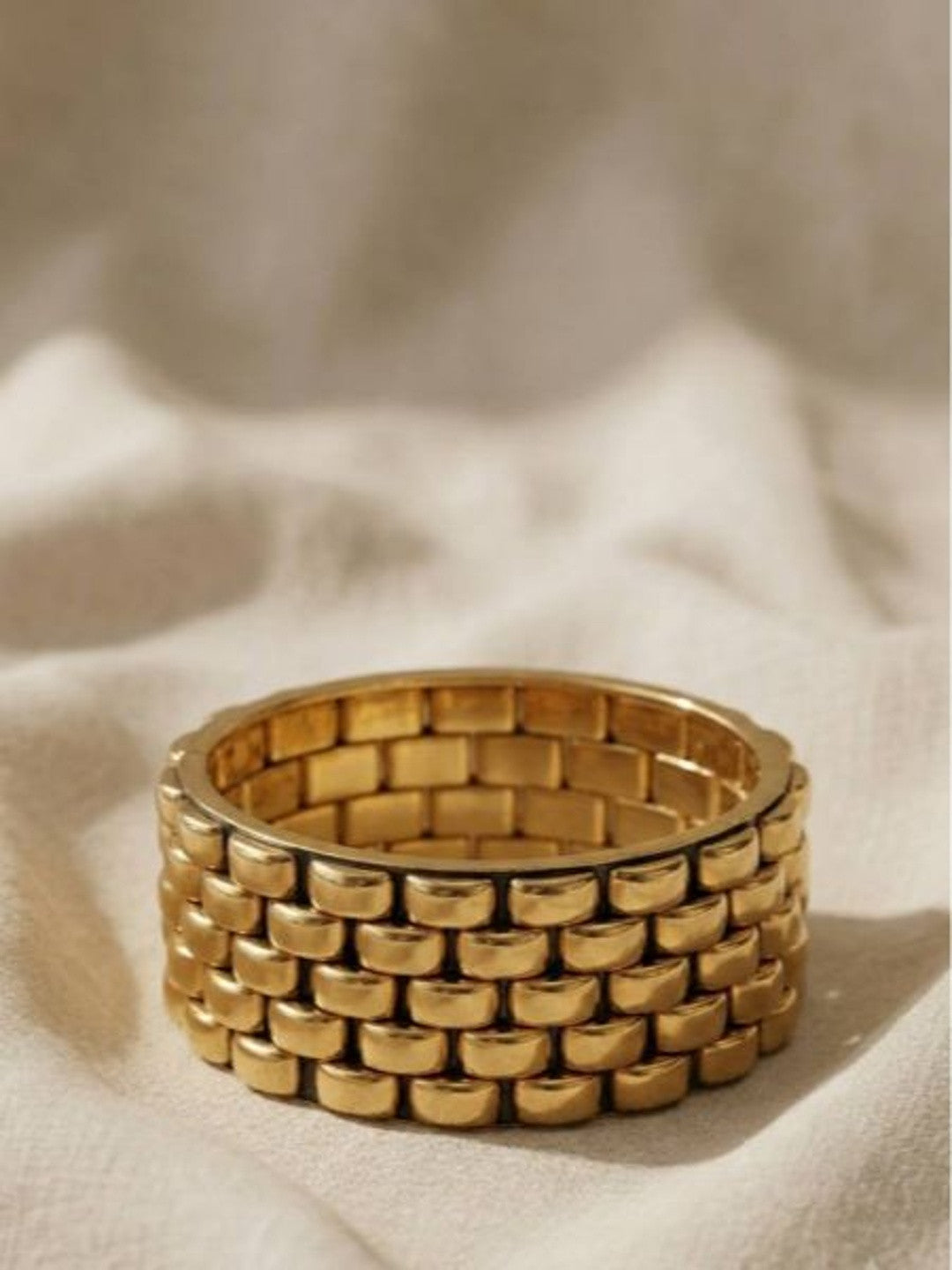 Gold-Plated Brass Watch-Link Cuff Bangle for Women
