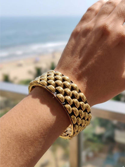 Gold-Plated Brass Watch-Link Cuff Bangle for Women