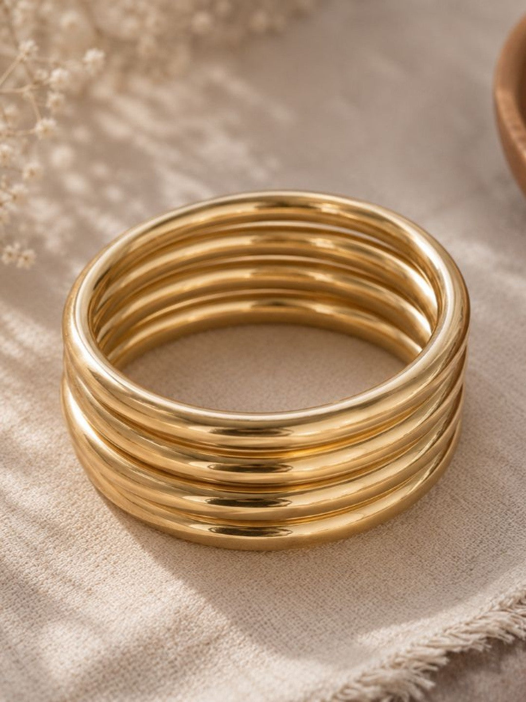 Gold-Plated Smooth Tube Bangles Set of 4