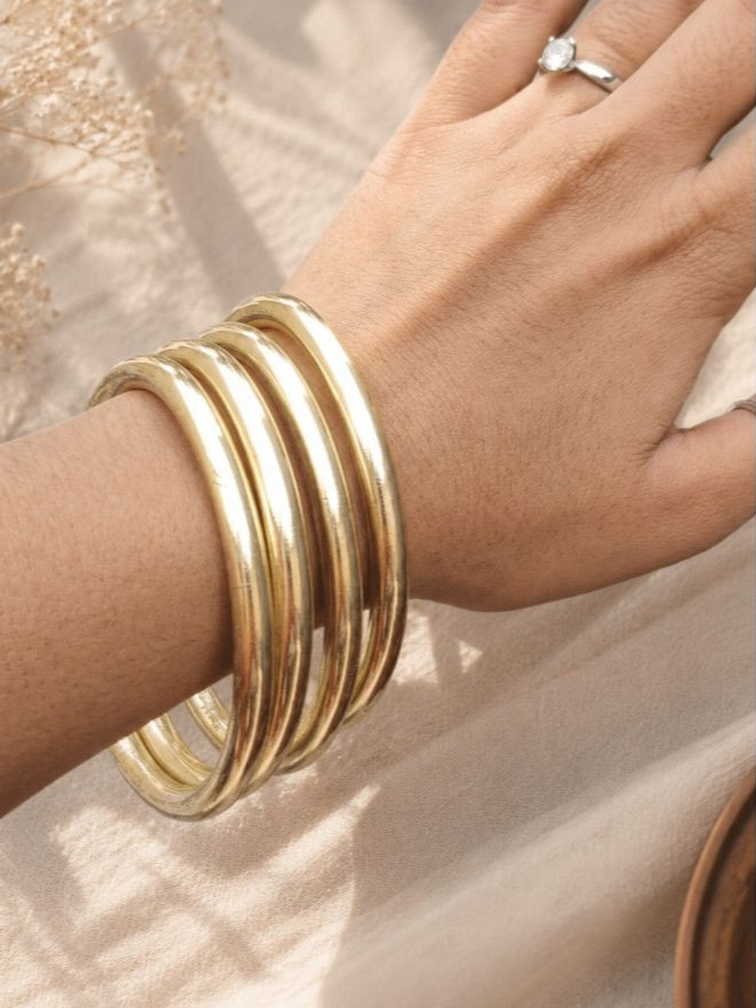 Gold-Plated Smooth Tube Bangles Set of 4
