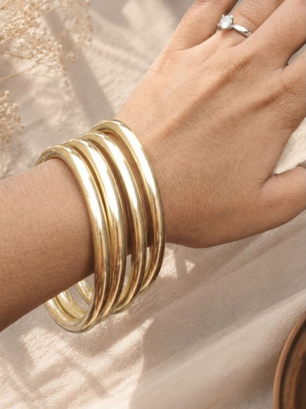 Gold-Plated Smooth Tube Bangles Set of 4