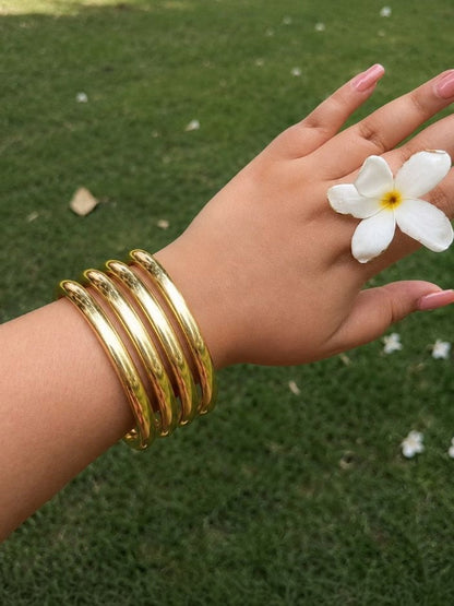 Gold-Plated Smooth Tube Bangles Set of 4
