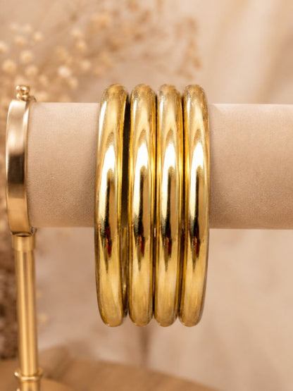 Gold-Plated Smooth Tube Bangles Set of 4