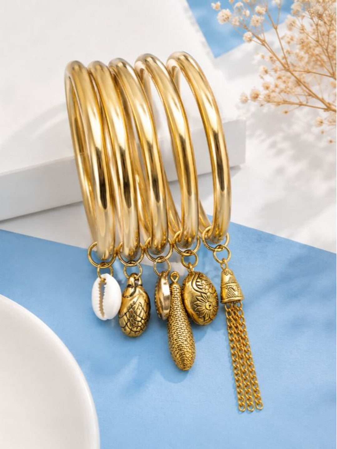 Gold-Plated Charm Bangle Set of 6