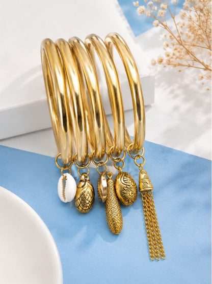 Gold-Plated Charm Bangle Set of 6