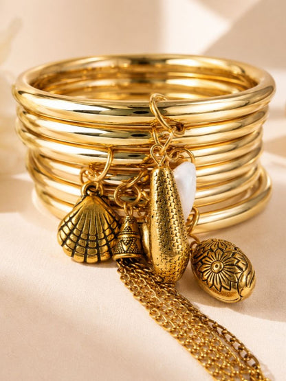 Gold-Plated Charm Bangle Set of 6