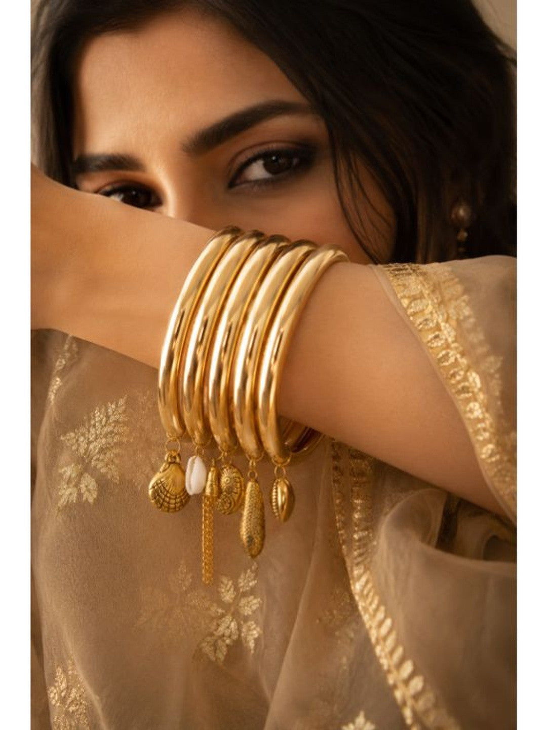 Gold-Plated Charm Bangle Set of 6