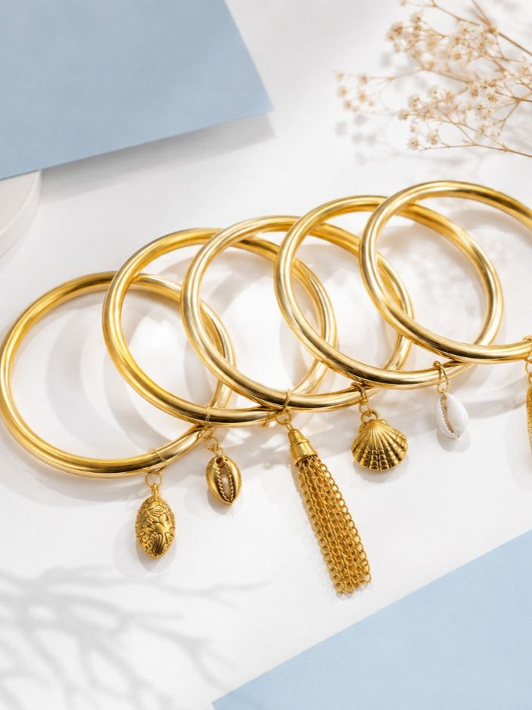 Gold-Plated Charm Bangle Set of 6