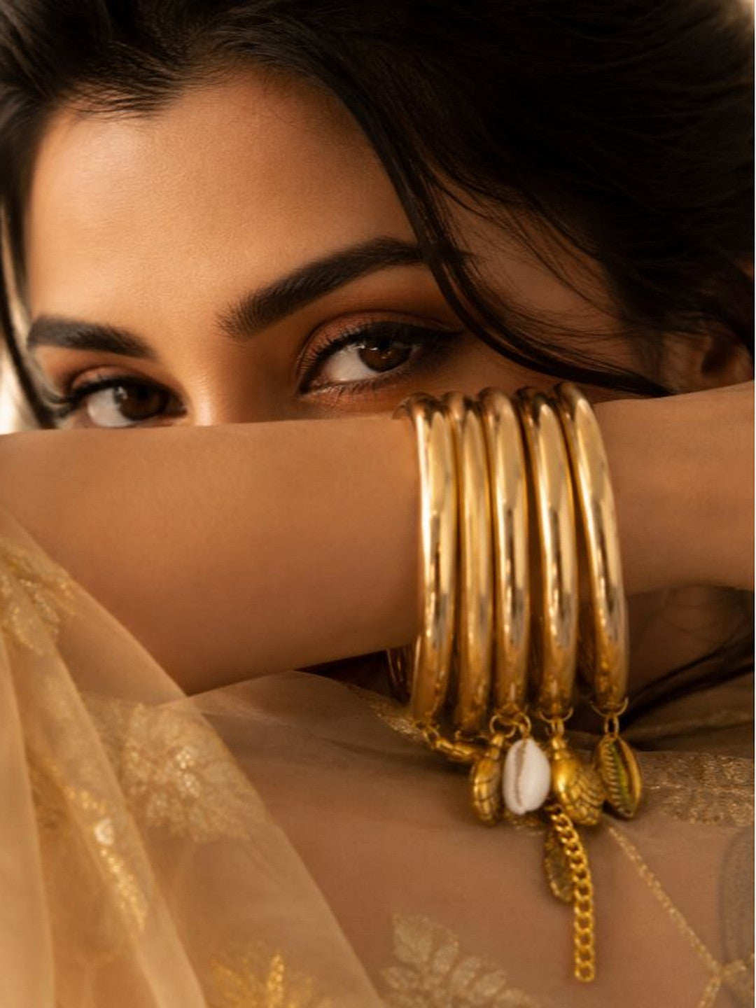 Gold-Plated Charm Bangle Set of 6