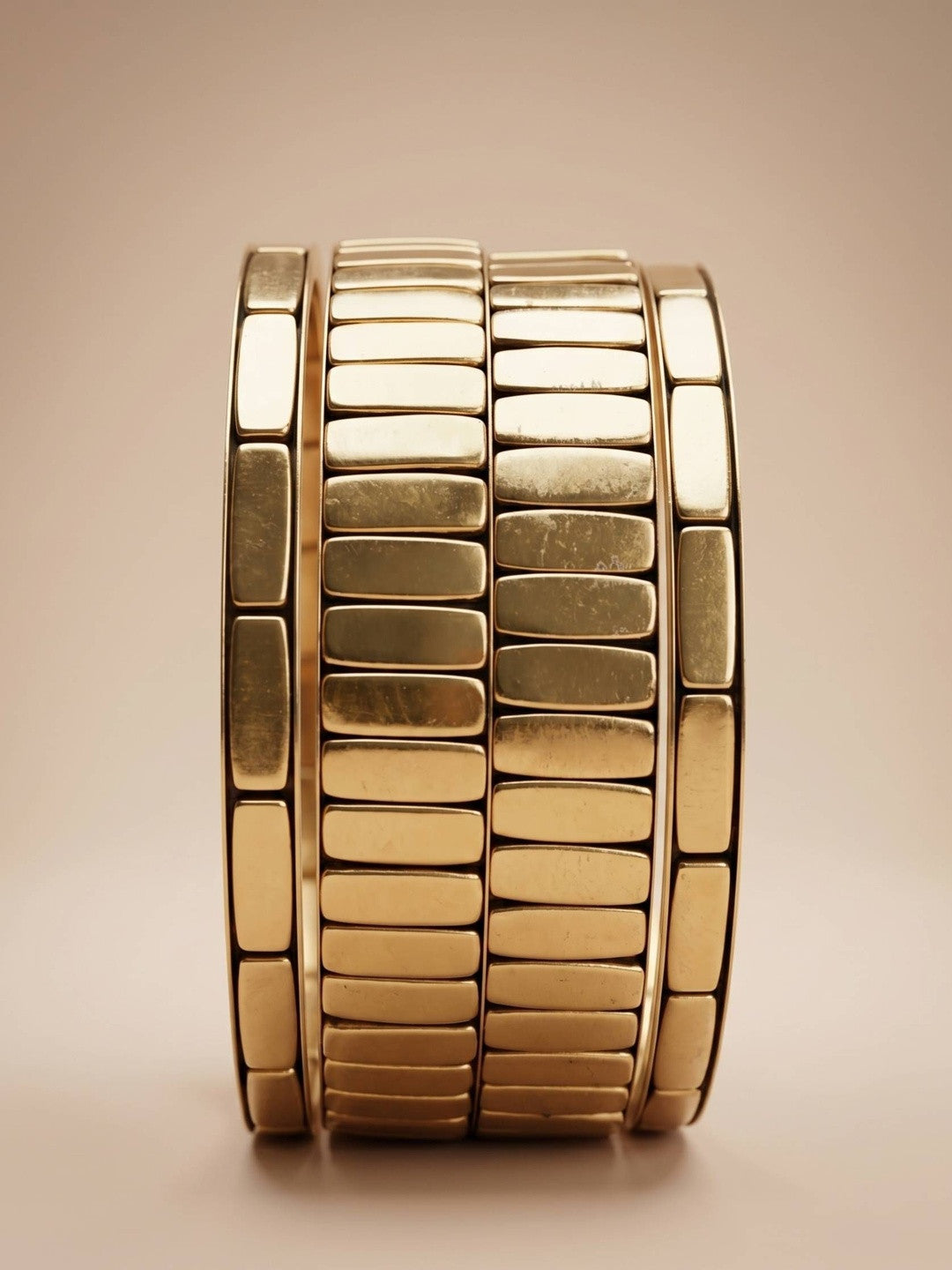 Gold-Plated Tile-Textured Bangles Set of 4
