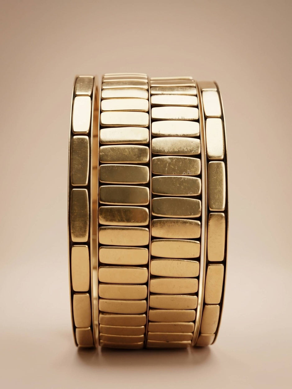 Gold-Plated Tile-Textured Bangles Set of 4