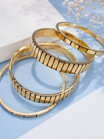 Gold-Plated Tile-Textured Bangles Set of 4