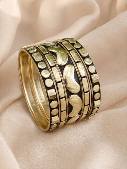 Gold-Plated Oxidised Brass Bangles Set of 5