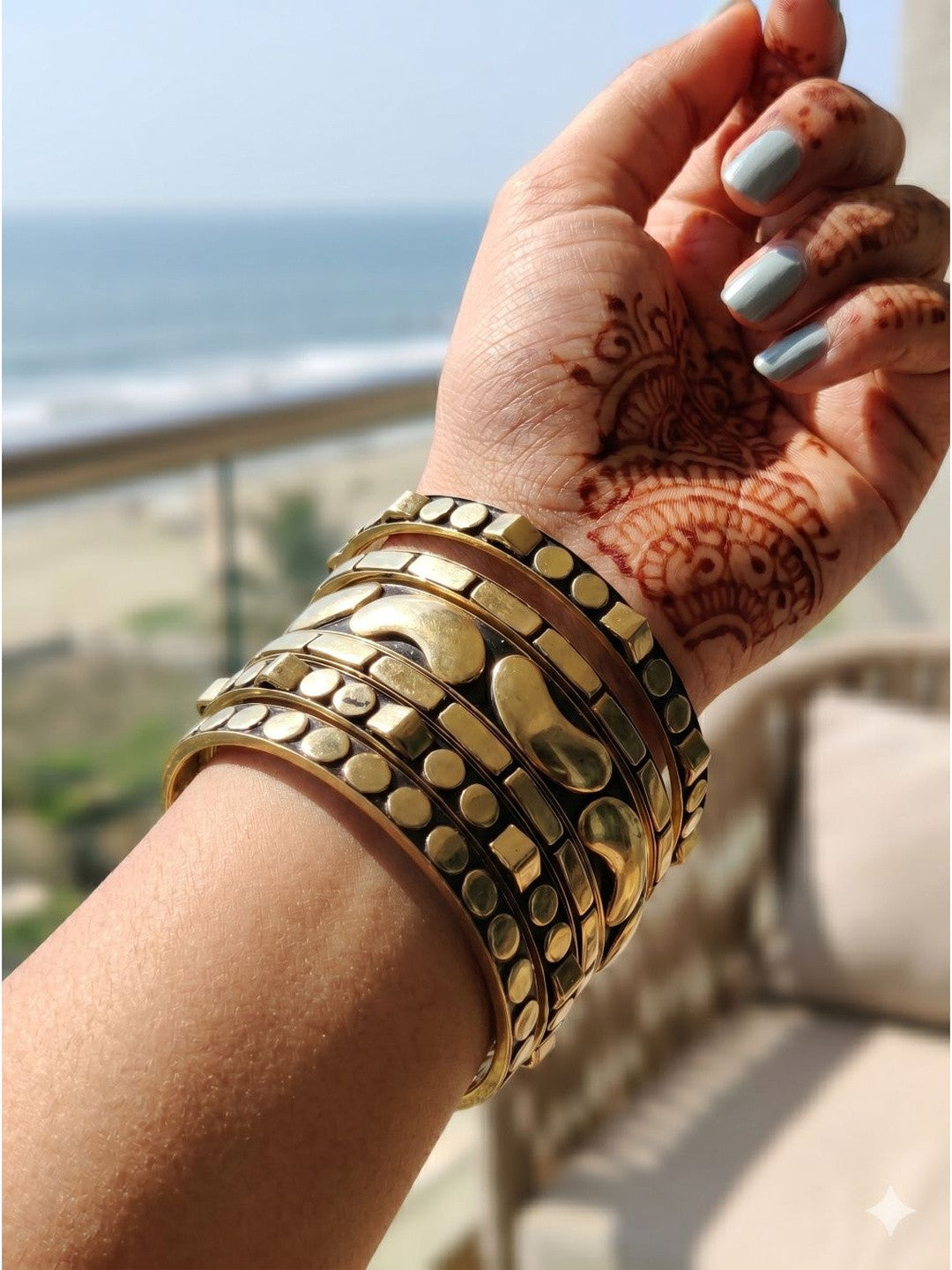 Gold-Plated Oxidised Brass Bangles Set of 5