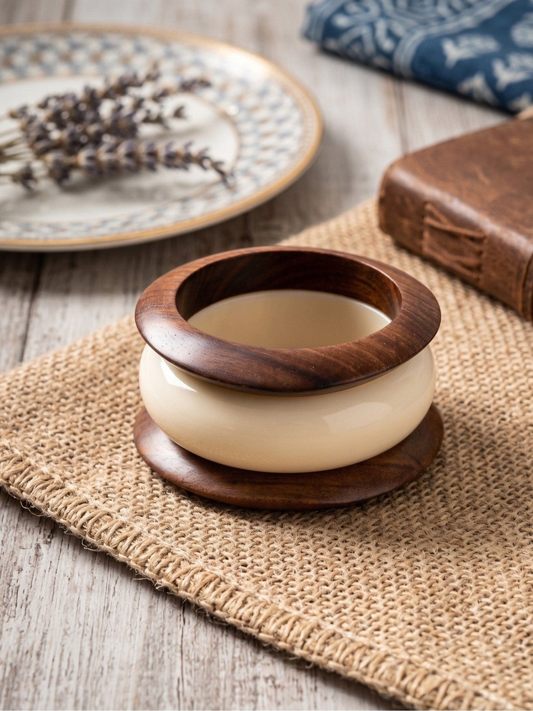 Ivory Resin & Wood Bangle Set of 3
