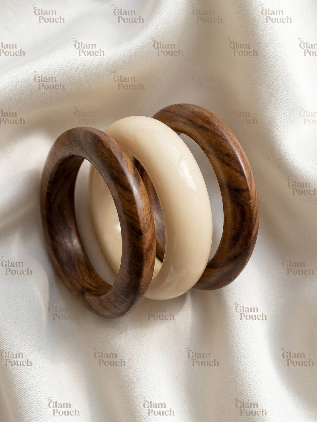 Ivory Resin & Wood Bangle Set of 3