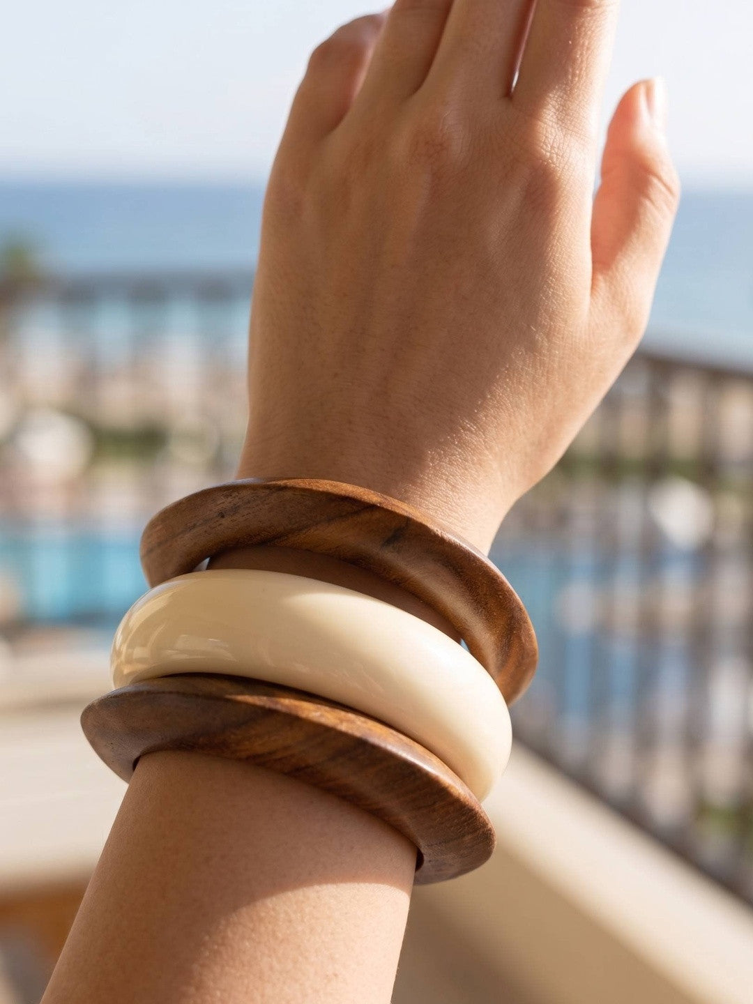 Ivory Resin & Wood Bangle Set of 3