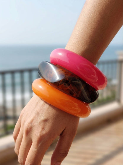 Glossy Resin Chunky Bangles for Women Set of 3