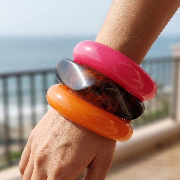 Glossy Resin Chunky Bangles for Women Set of 3