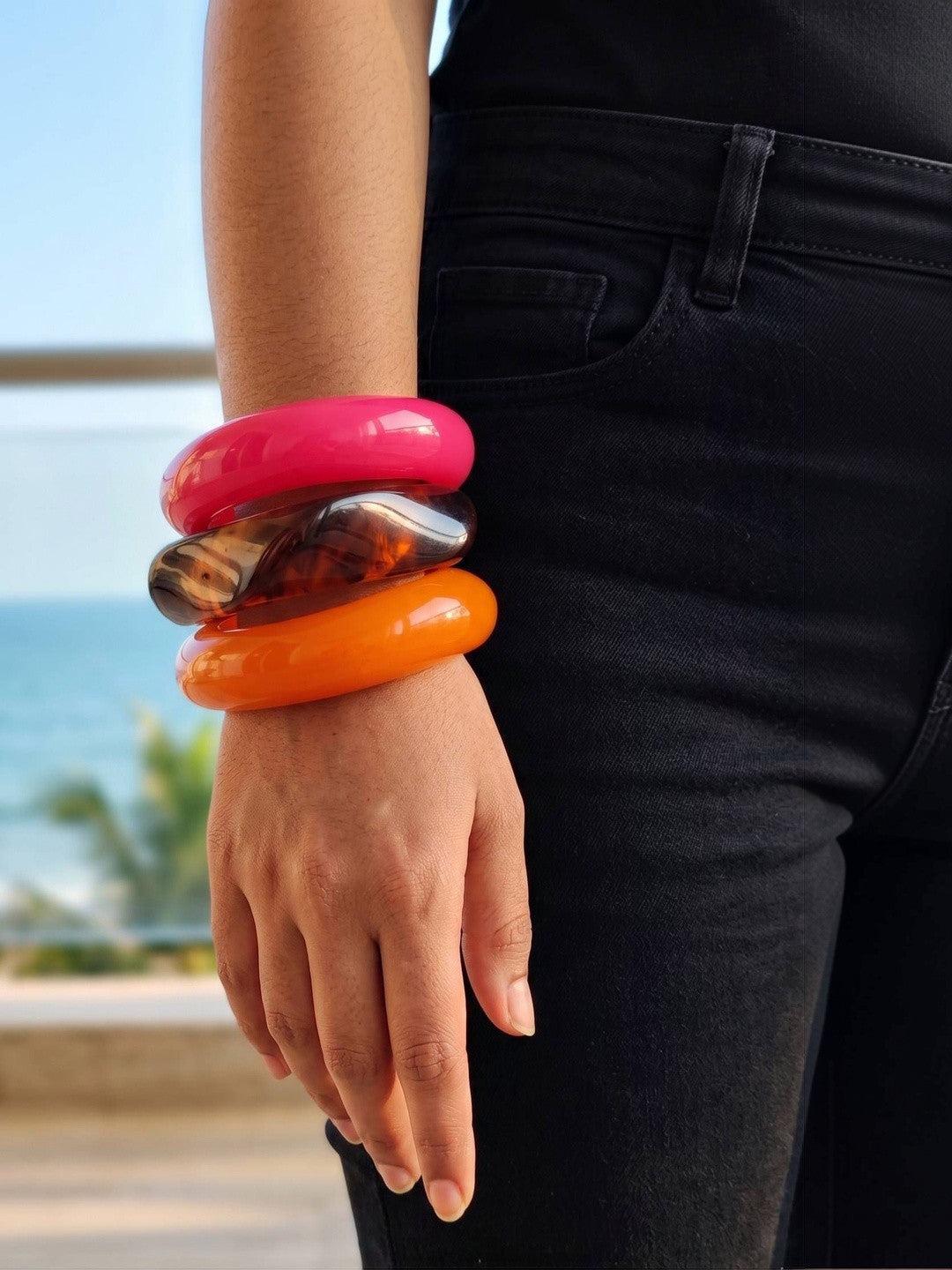 Glossy Resin Chunky Bangles for Women Set of 3