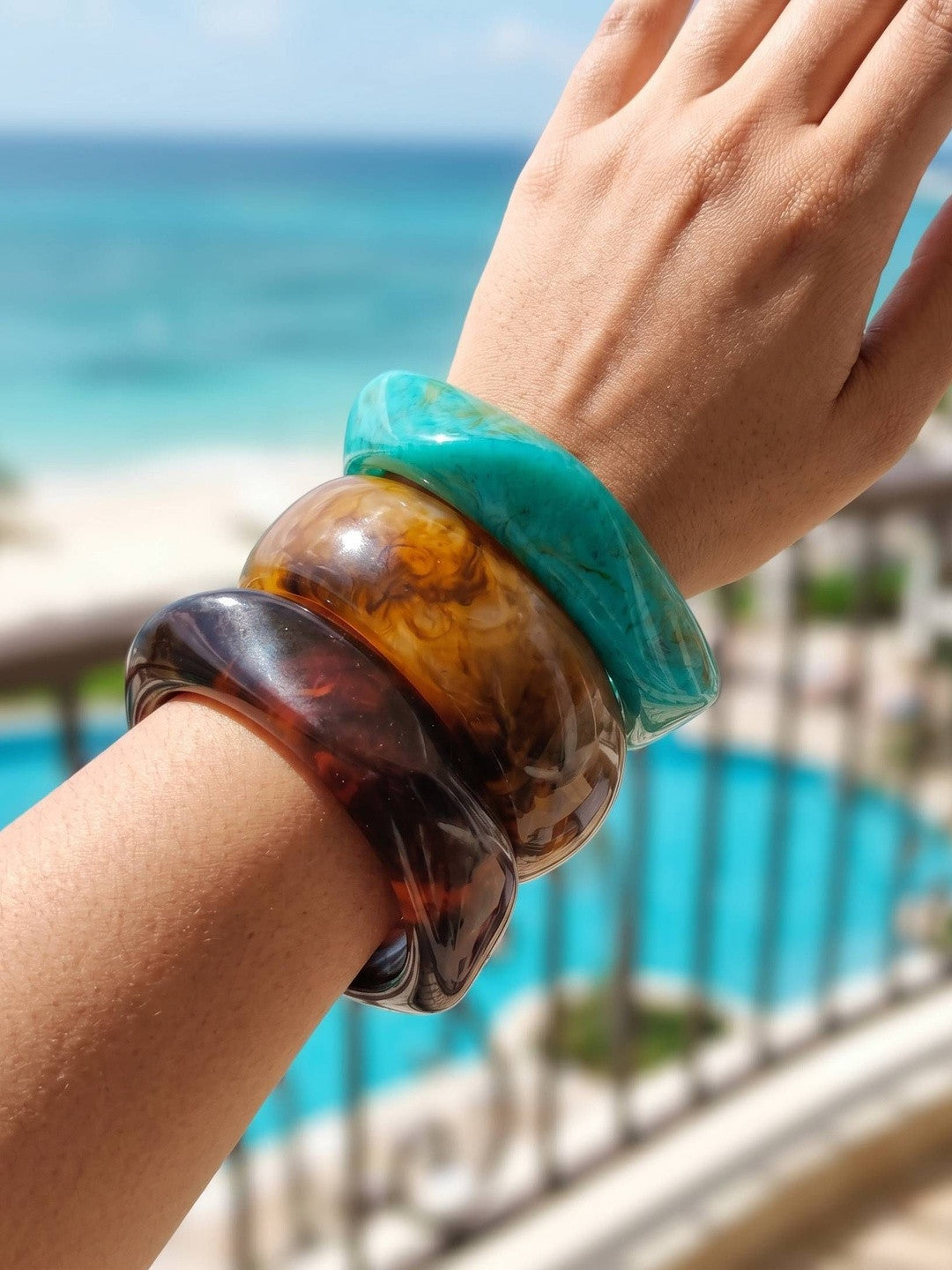 Resin Marble Chunky Bangles for Women Set of 3