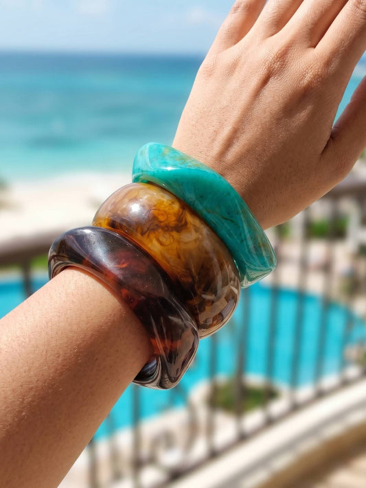 Resin Marble Chunky Bangles for Women Set of 3