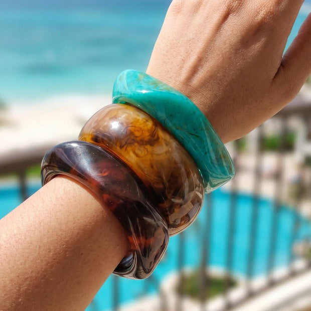 Resin Marble Chunky Bangles for Women Set of 3