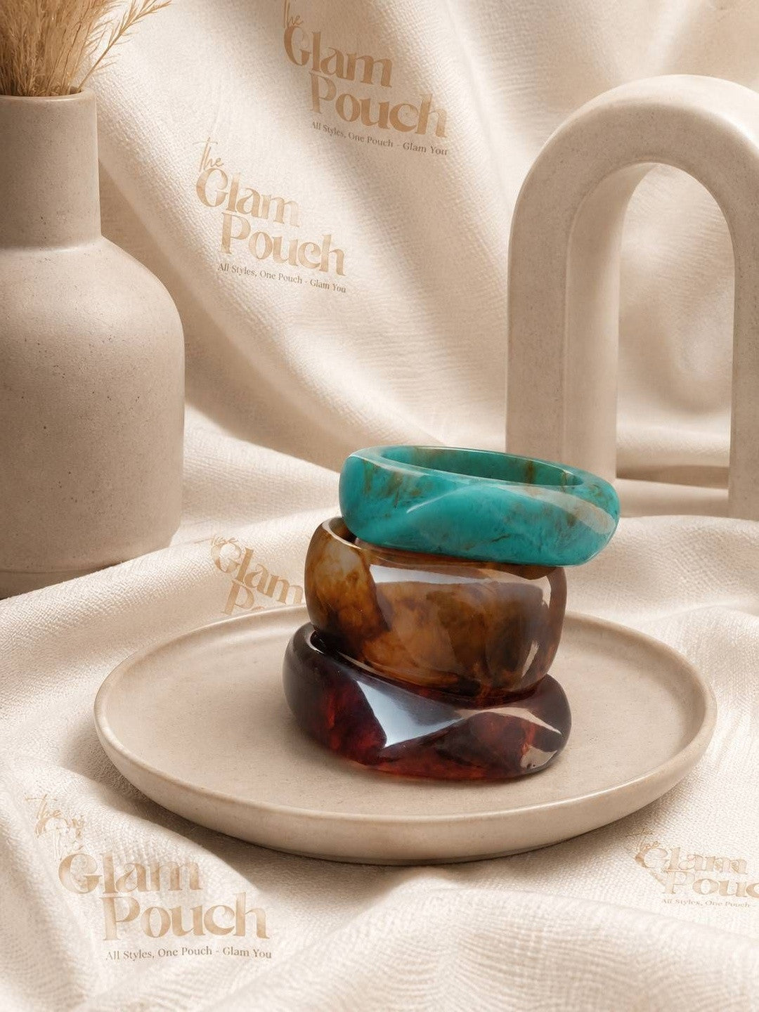 Resin Marble Chunky Bangles for Women Set of 3