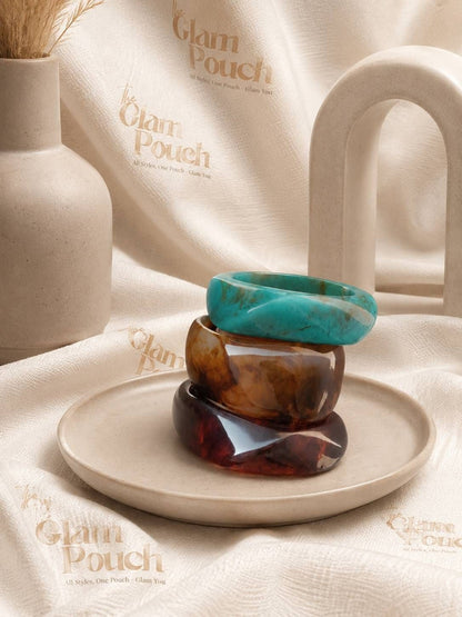 Resin Marble Chunky Bangles for Women Set of 3