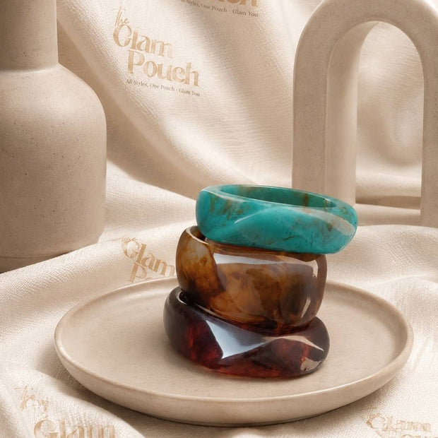 Resin Marble Chunky Bangles for Women Set of 3