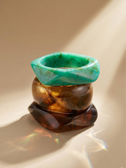 Resin Marble Chunky Bangles for Women Set of 3