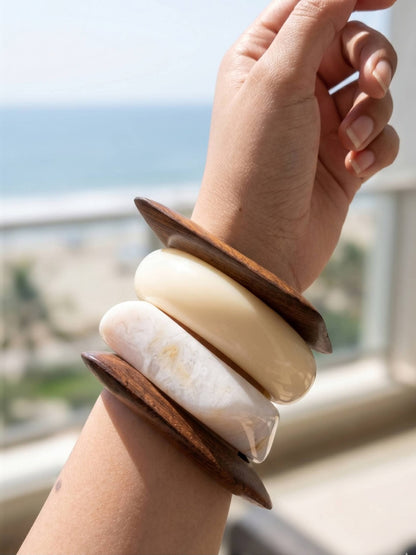 Wood & Resin Marble Bangles for Women Set of 4