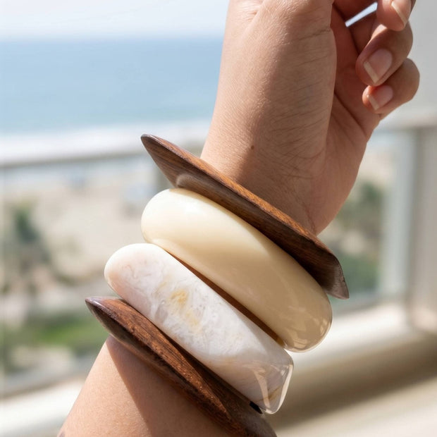 Wood & Resin Marble Bangles for Women Set of 4