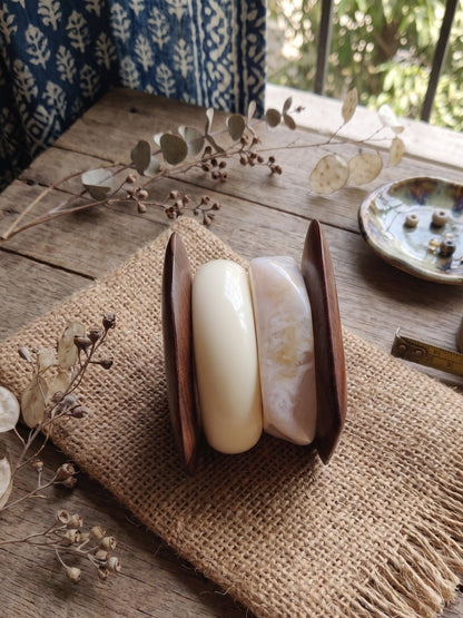 Wood & Resin Marble Bangles for Women Set of 4