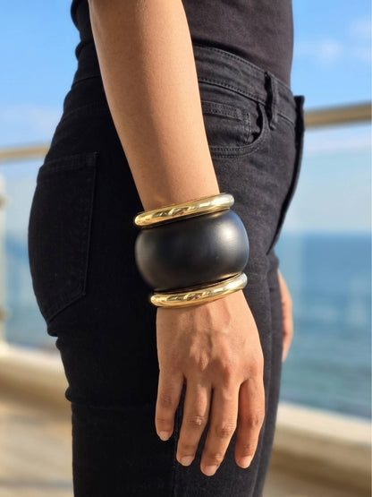 Matte Black Resin Gold-Plated Bangles Set of 3