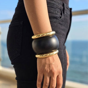 Matte Black Resin Gold-Plated Bangles Set of 3