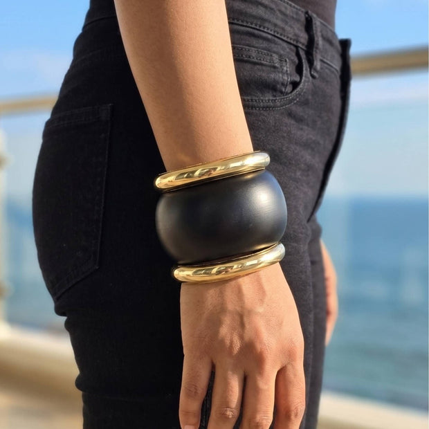 Matte Black Resin Gold-Plated Bangles Set of 3