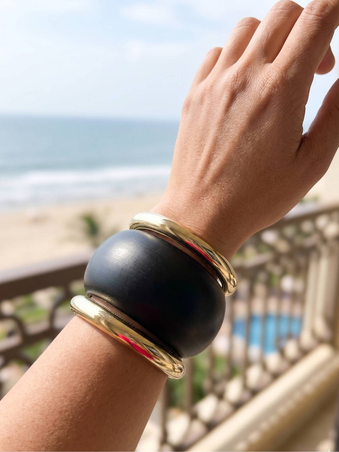 Matte Black Resin Gold-Plated Bangles Set of 3