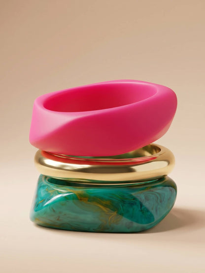 Resin & Gold-Tone Chunky Bangles Set of 3