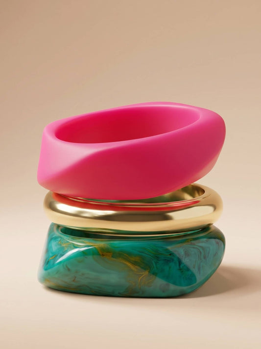 Resin & Gold-Tone Chunky Bangles Set of 3