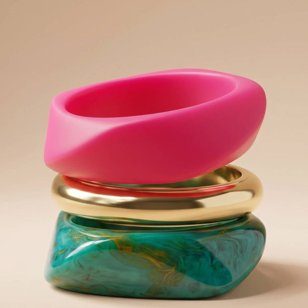 Resin & Gold-Tone Chunky Bangles Set of 3