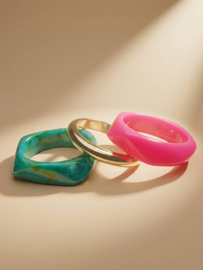 Resin & Gold-Tone Chunky Bangles Set of 3